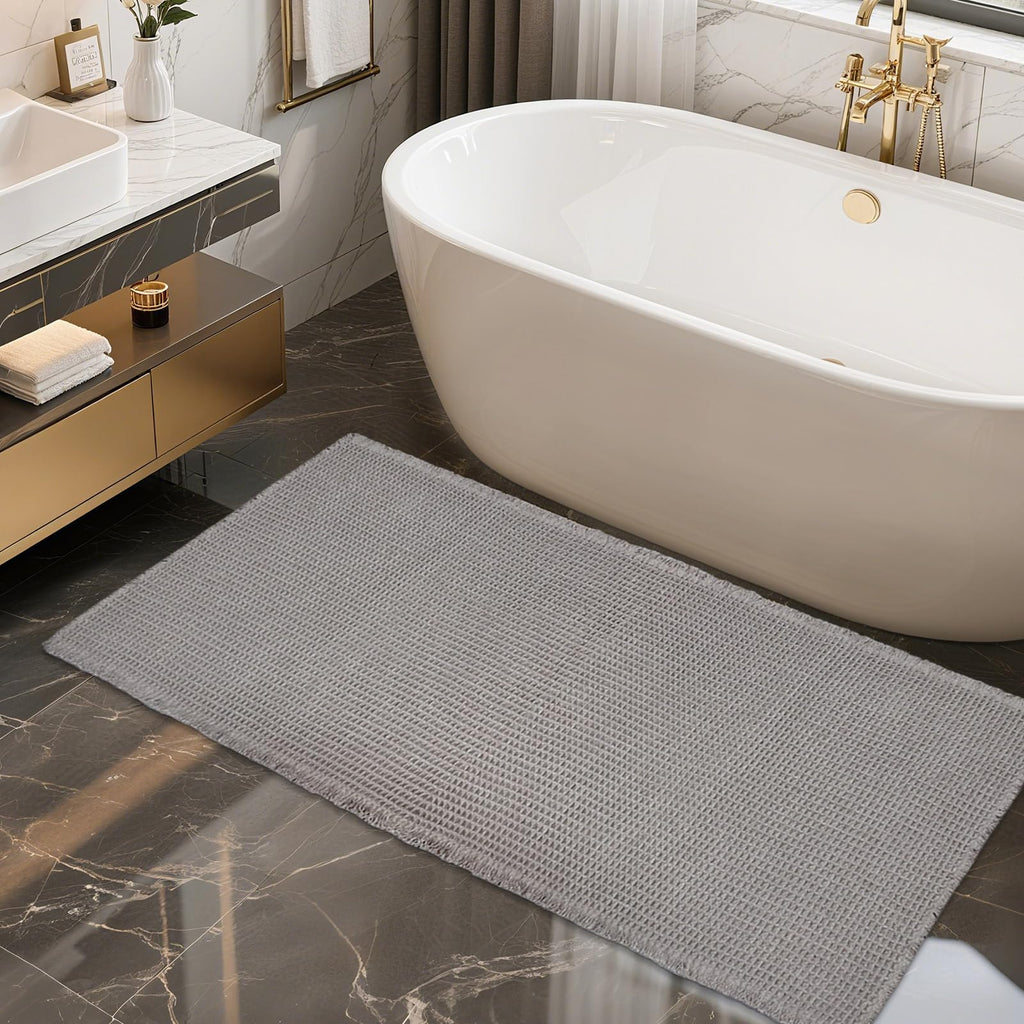 ZALL Waffle Bath Mat Boho Bathroom Mat Ultra Absorbent Non Slip 18x30 Tan