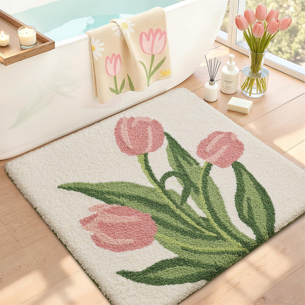 LUMI Square Beach Bathroom Rug 32x32, Soft Absorbent Bath Mat, Non Slip