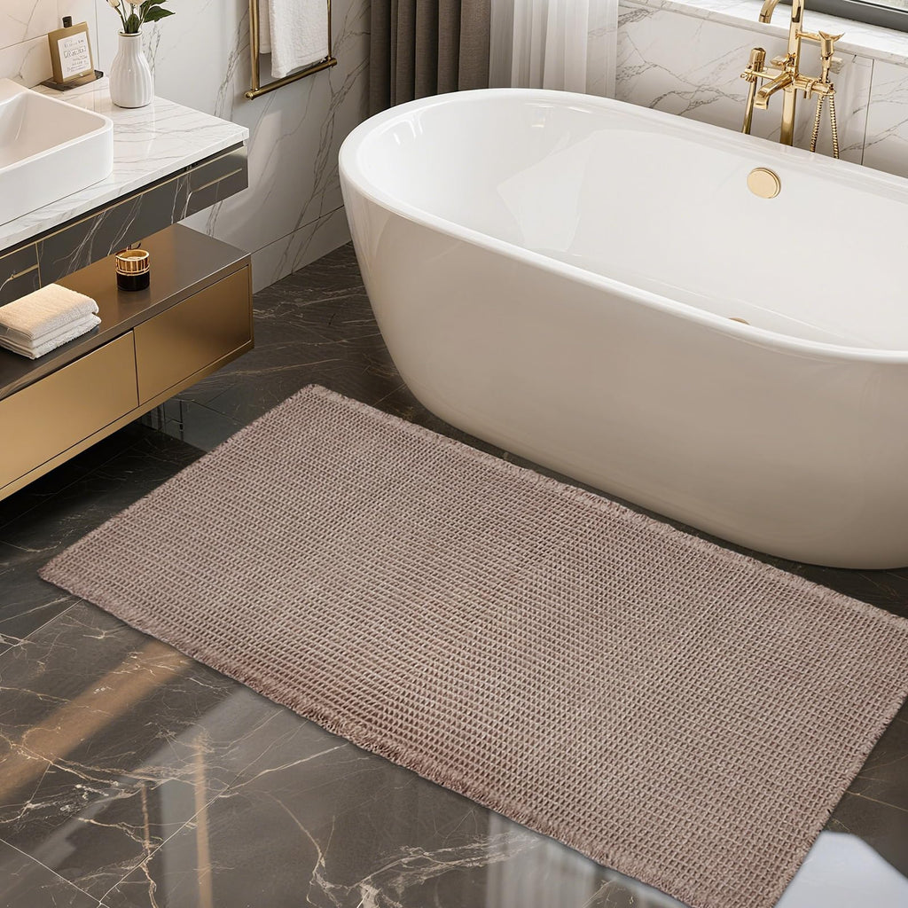 ZALL Waffle Bath Mat Boho Bathroom Mat Ultra Absorbent Non Slip 18x30 Tan