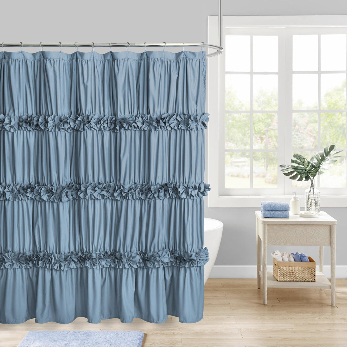 Homechoice Decor Victorian White Ruffle Shower Curtain with 12 Buttonholes