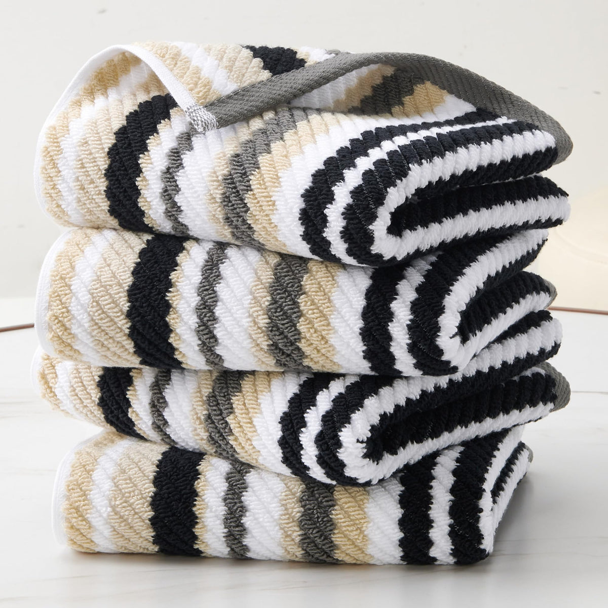 VOOVA & MOVAS Hand Towels, Cotton, Soft, Thick, 16x27 in, Tan Gray Beige