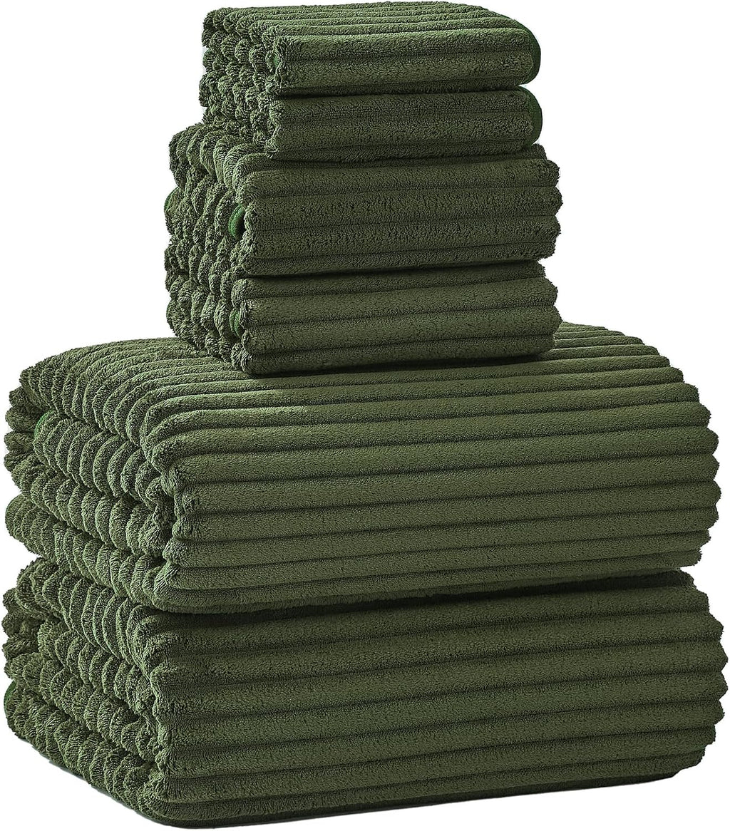 6 PC Bath Towel Set, 40"x80" Oversized Bath Sheets, Olive Green