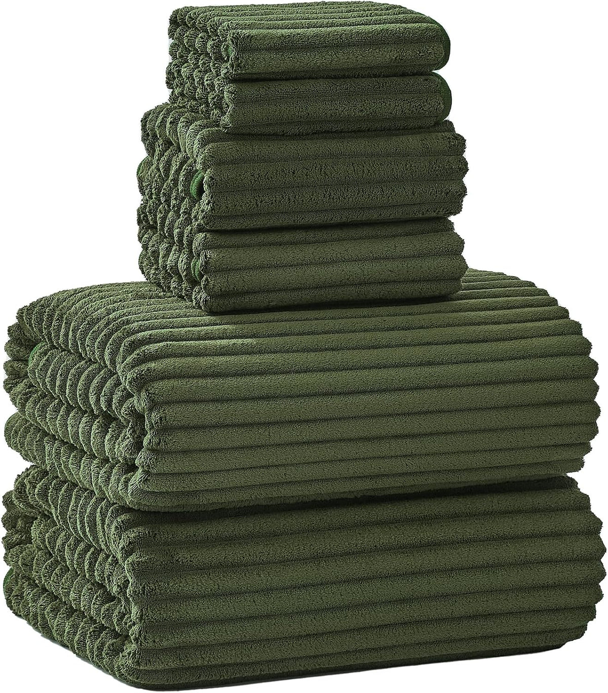 6 PC Bath Towel Set, 40"x80" Oversized Bath Sheets, Olive Green