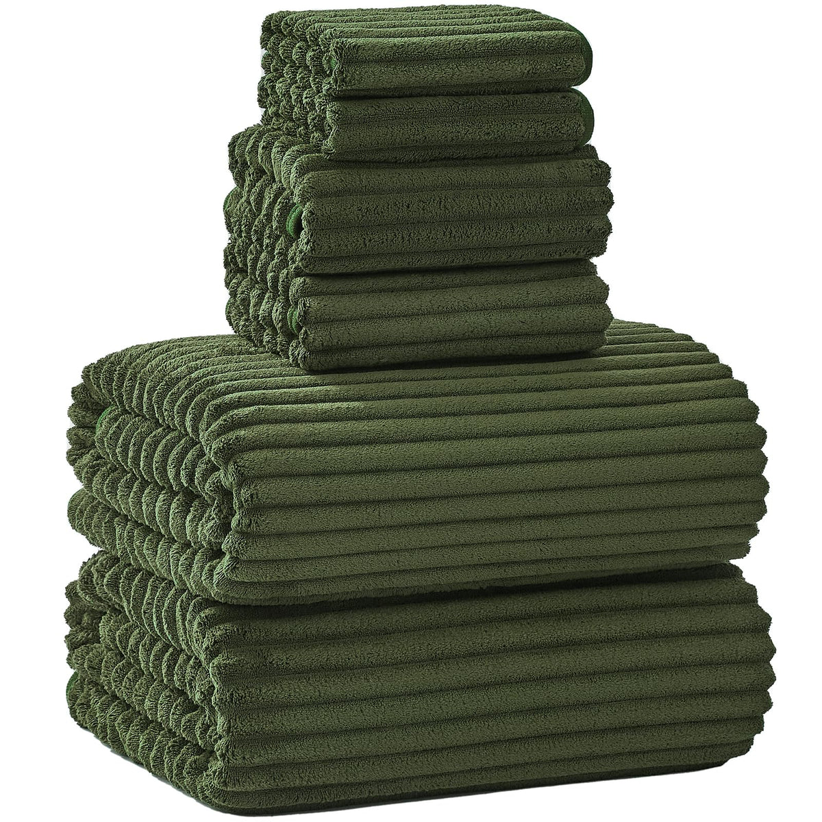 6 PC Bath Towel Set, 40"x80" Oversized Bath Sheets, Olive Green
