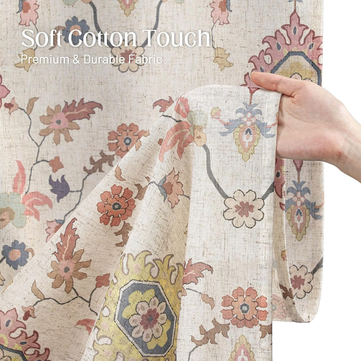Boho Floral Shower Curtain, Vintage Cottage Core Shower Curtains for Bathroom, 72Wx72H Inch