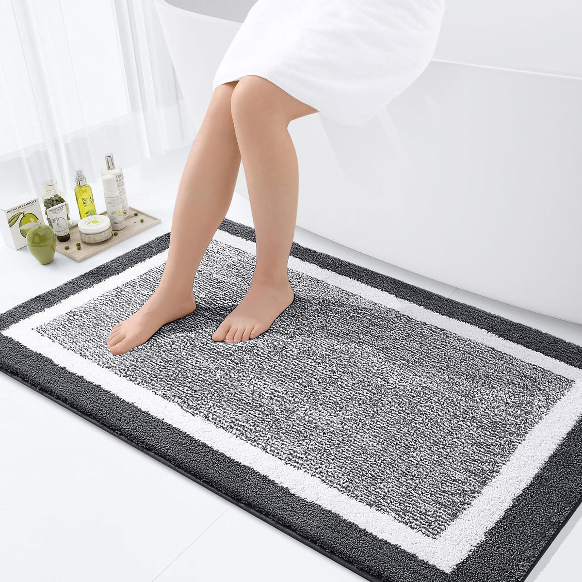 OLANLY Bathroom Rugs 36x24, Soft Absorbent Microfiber Bath Rugs, Grey
