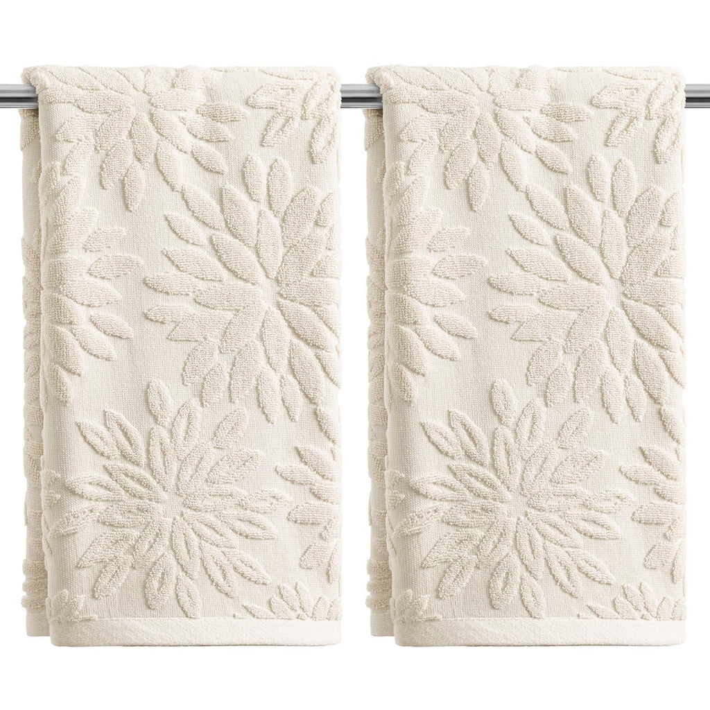 Artoid Mode 2 Pcs Olive Green 3D Dahlia Floral Jacquard Hand Towels for Bathroom, Cotton Soft Absorbent Bathroom Decor Towels, 13.7 x 29.5 Inch