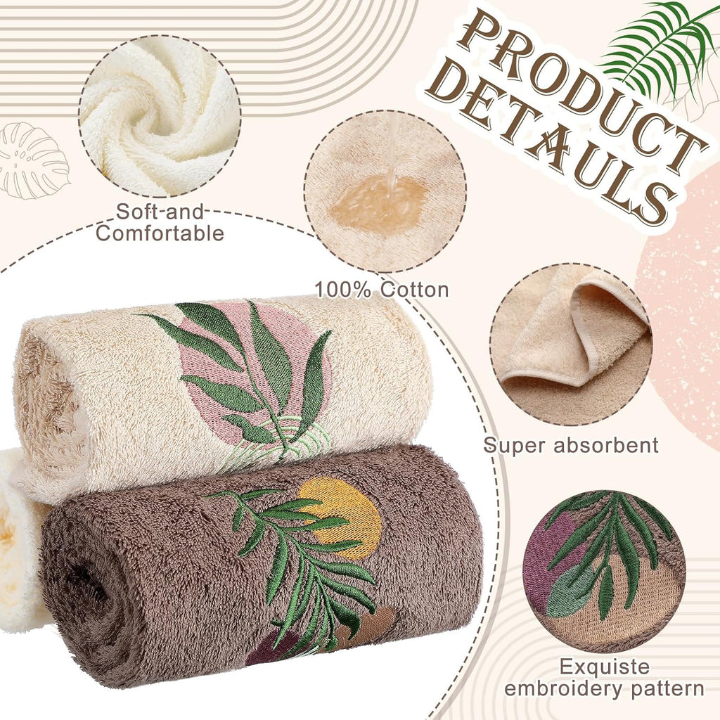 Hahafelt 3 Pack Boho Leaves Hand Towels for Bathroom, 100% Cotton