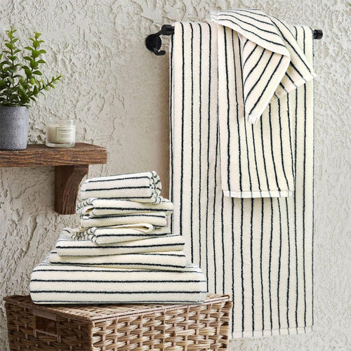 8 Piece Black and Ivory Towel Set, Super Soft & Absorbent Cotton Striped