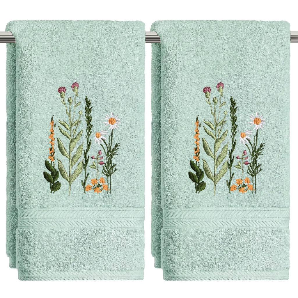 Artoid Mode 2 Pcs Beige Wildflower Floral Embroidered Hand Towels for Bathroom, 100% Cotton Soft Absorbent Farmhouse Decor Towels, 13.7 x 29.5 Inch