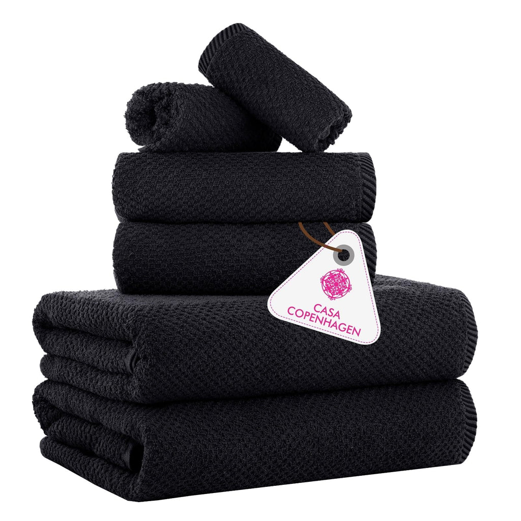 CASA COPENHAGEN 6pcs Bathroom Towel Gift Set, 600GSM, Dark Black
