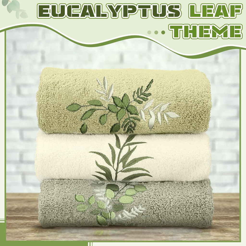 Tingjoo 3 Pcs Eucalyptus Leaves Hand Towels Farmhouse Fingertip Bath Towels