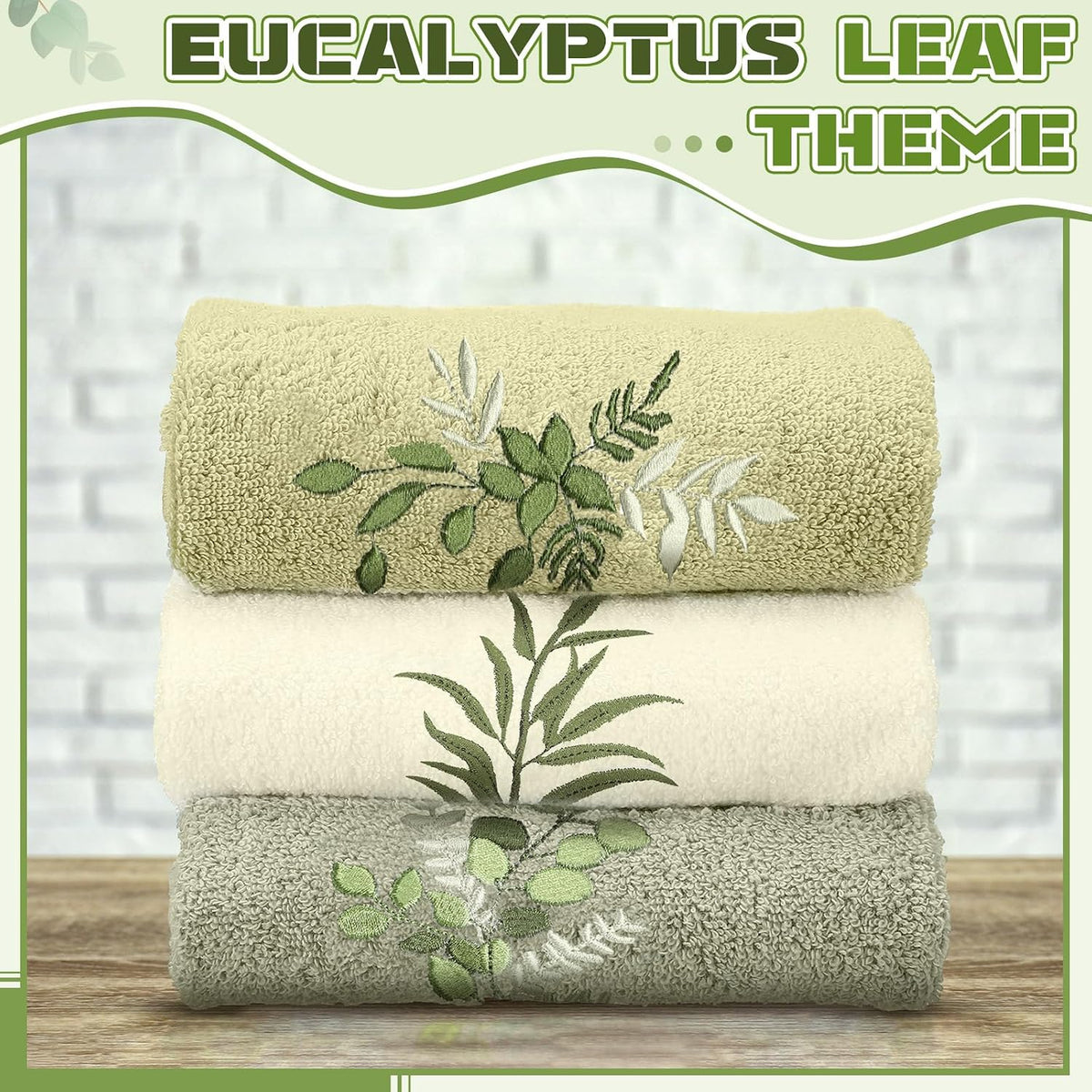 Tingjoo 3 Pcs Eucalyptus Leaves Hand Towels Farmhouse Fingertip Bath Towels