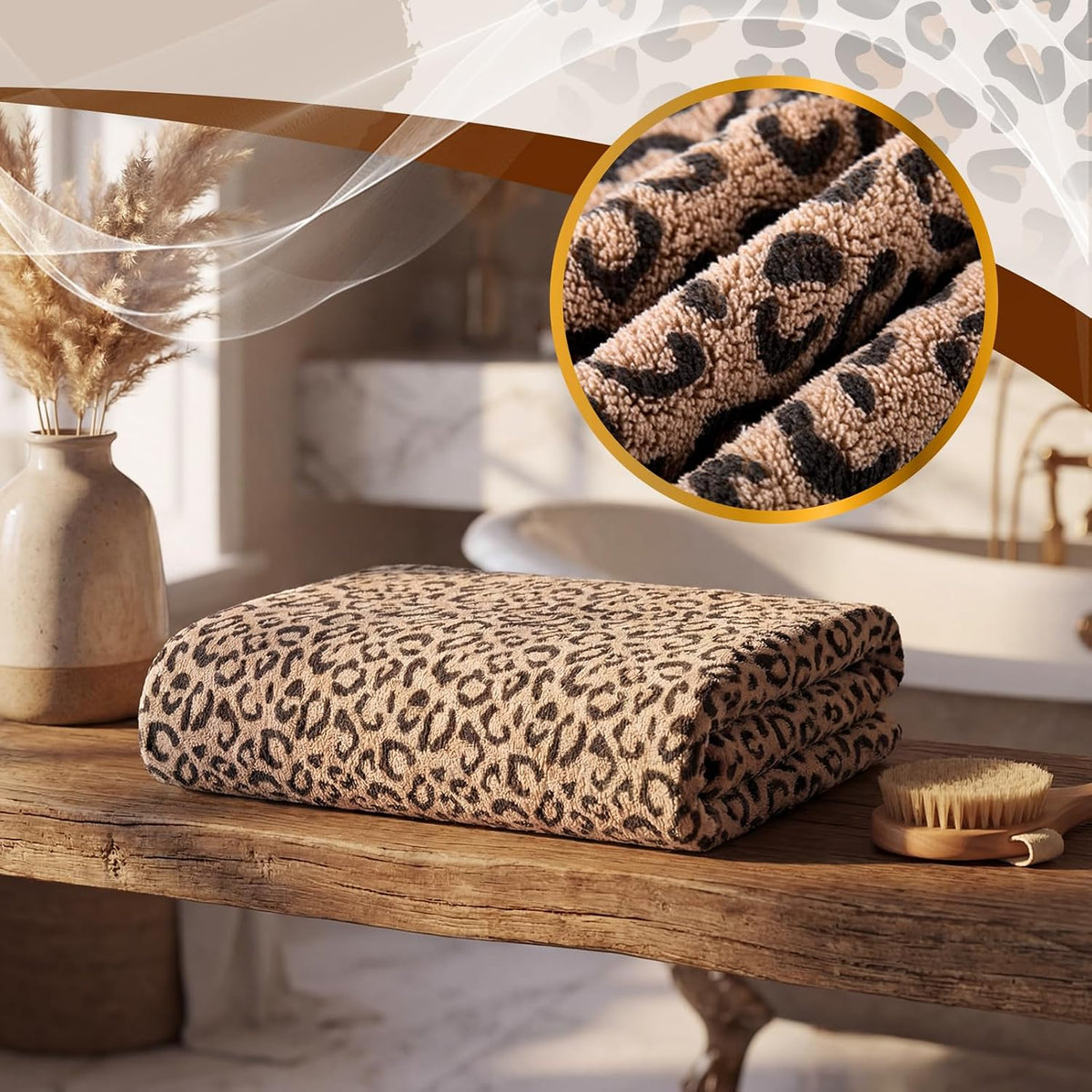 Peryiter 6 Pack Bath Towels Set, Coffee Color, Leopard
