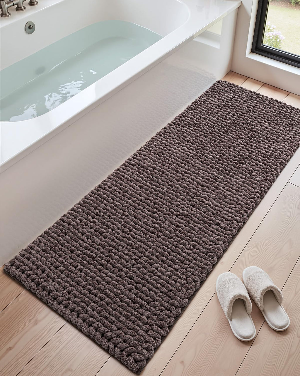 DEXI Bathroom Rugs 36x24, Non Slip Washable Chinelle Bath Mat, Taupe