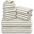 8 Piece Black and Ivory Towel Set, Super Soft & Absorbent Cotton Striped