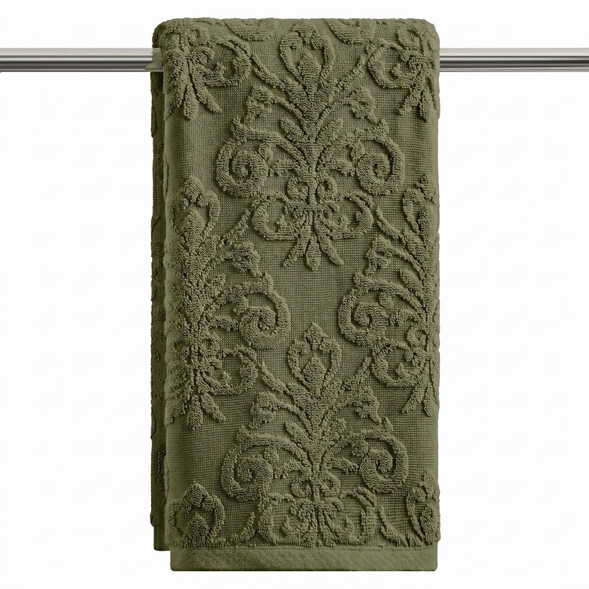Artoid Mode 2 Pcs Olive Green 3D Vintage Floral Hand Towels for Bathroom, 100% Cotton Soft Absorbent Bathroom Decor Towels, 13.7 x 29.5 Inch