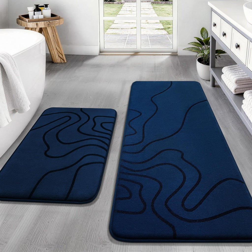 YIHOUSE Memory Foam Bathroom Rugs Sets 2 Piece, 17"x24"+20"x46", Dark Grey