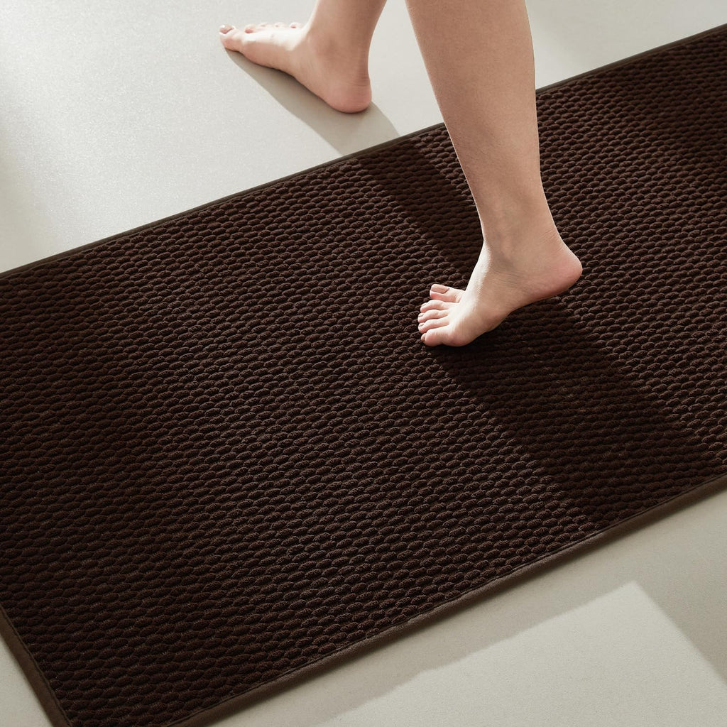 TYUU Bathroom Rugs Non Slip Washable, Super Absorbent Thin Bath Mat Small Quick Dry Low Pile Bathroom Rug, Dark Grey 16"x24"