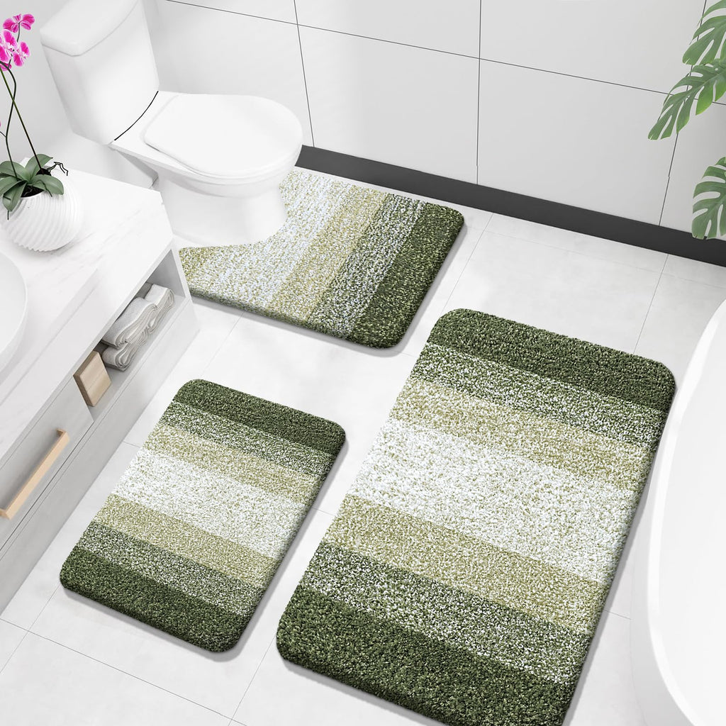 OLANLY Microfiber Bathroom Rugs Sets 3 Piece, Absorbent Bath Mats, Grey