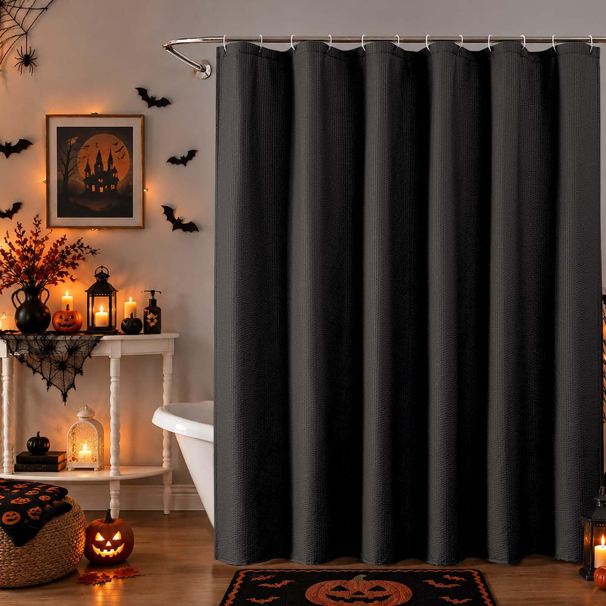 OWENIE White Shower Curtain for Bathroom 84 Inches Extra Long, Elegant 3D Embossed Textured Cloth Waffle Shower Curtain, Modern Luxury Hotel Style, Water Repellent, Machine Washable, 72X84, White