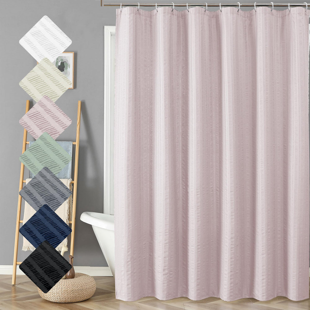 Aiyufeng Moga Navy Blue Fabric Shower Curtains for Bathroom - Blue Hotel Spa Polyester Cloth Bath Curtain with 12 Holes, 72x72, Machine Washable, Navy Blue