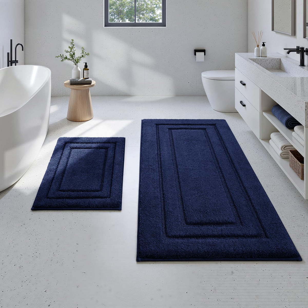HOMEIDEAS Bathroom Rugs Sets 2 Piece, Super Soft and Absorbent Non Slip Microfiber Machine Washable Bath Mat Set (20" x 32" + 16" x 24", Brown)