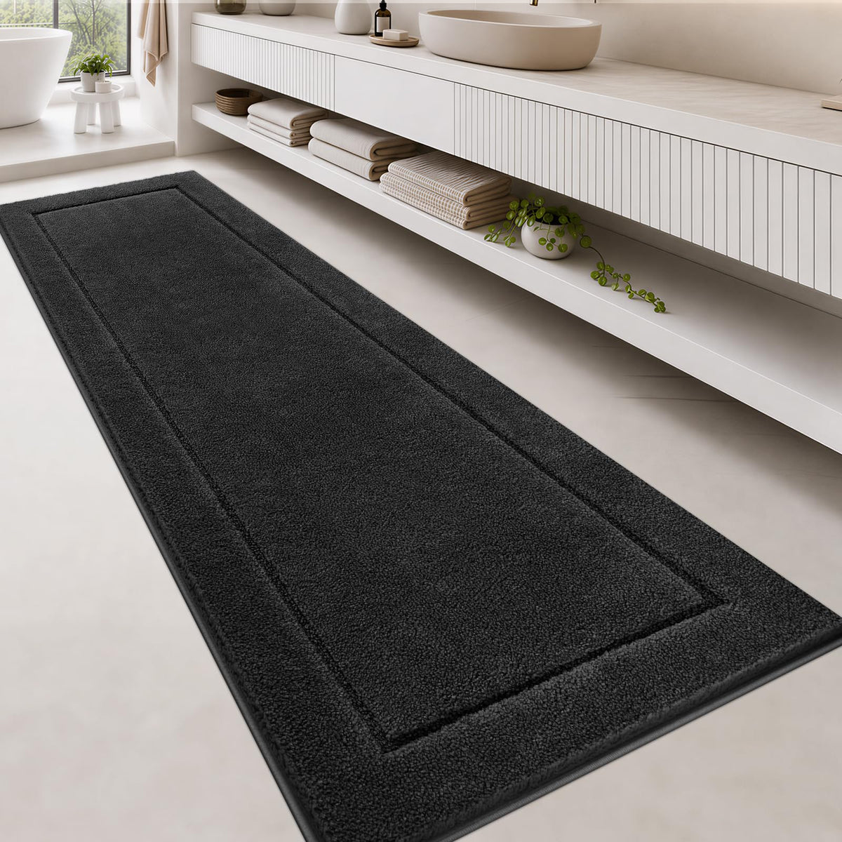 anllugs Bathroom Rugs, Non-Slip Bath Runner Rugs, 30" x 84", Beige