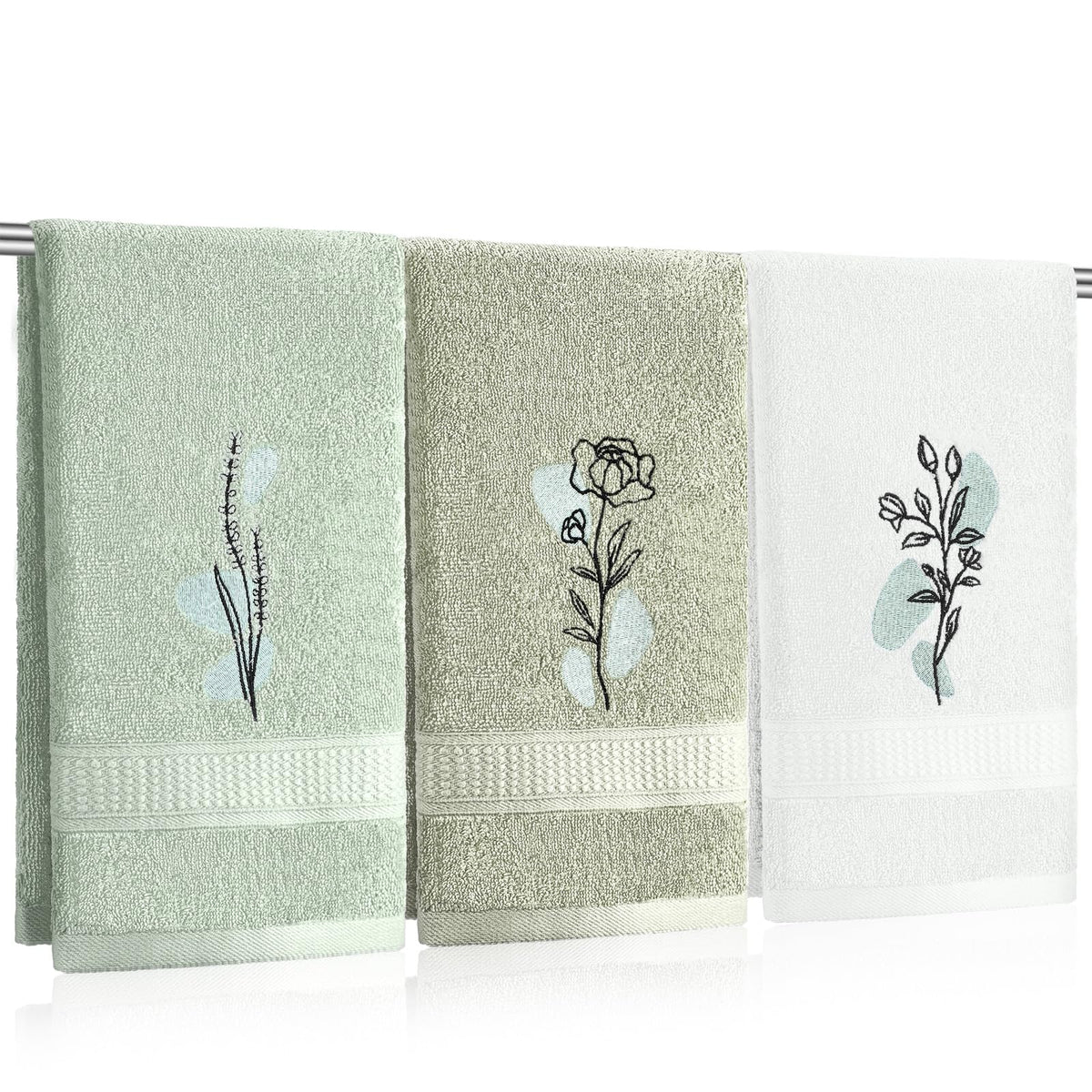 Tingjoo 3 Pcs Eucalyptus Leaves Hand Towels Farmhouse Fingertip Bath Towels