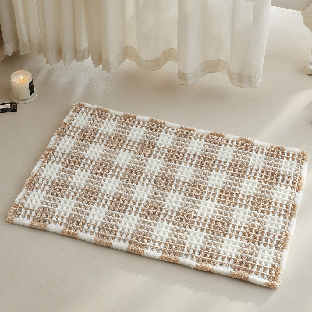 TYUU Waffle Bath Mat, Boho Bathroom Rugs Non Slip Washable, 30x20 Khaki