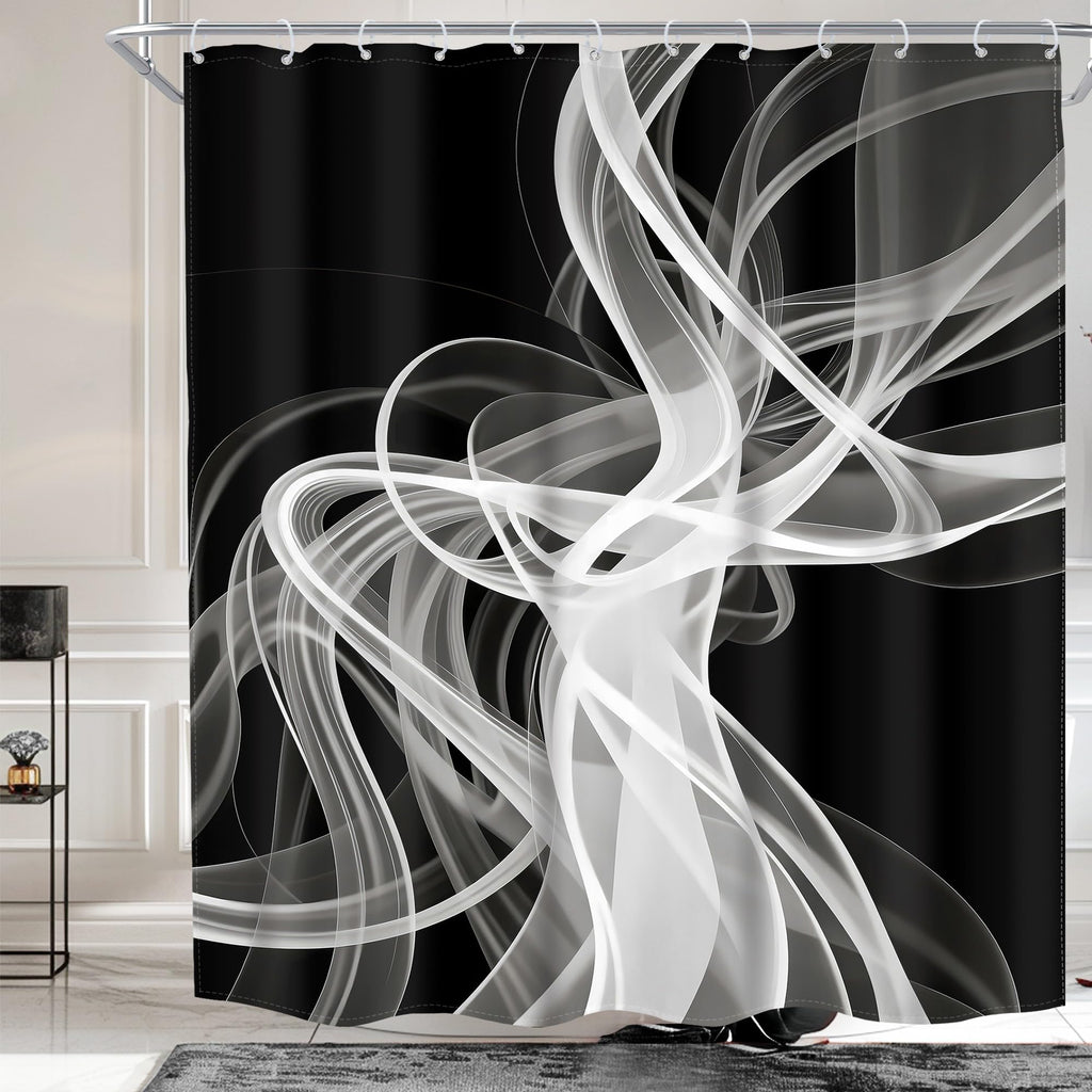 Black and White Shower Curtain 60Wx72H Abstract Modern Ombre for Bathroom