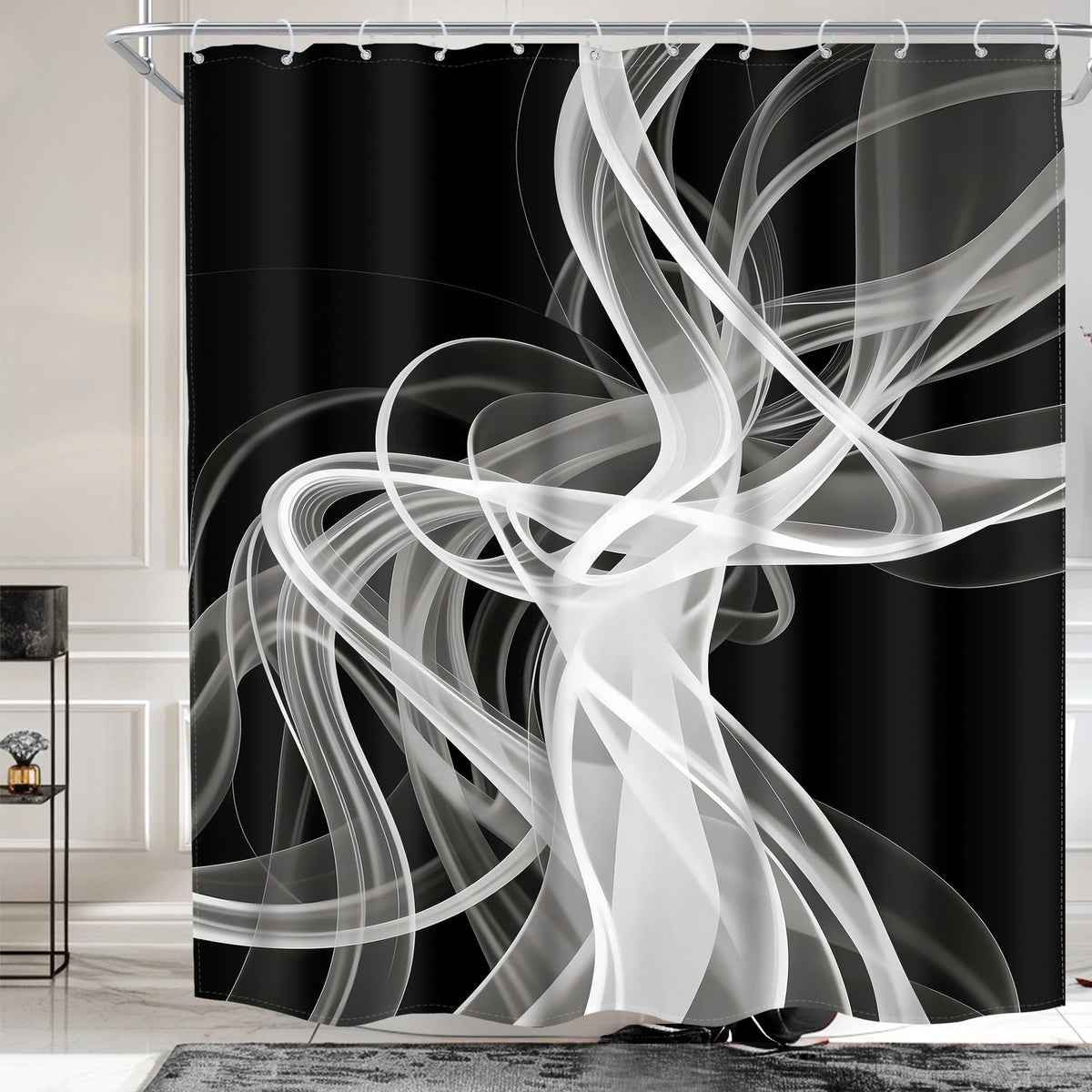 Black and White Shower Curtain 60Wx72H Abstract Modern Ombre for Bathroom