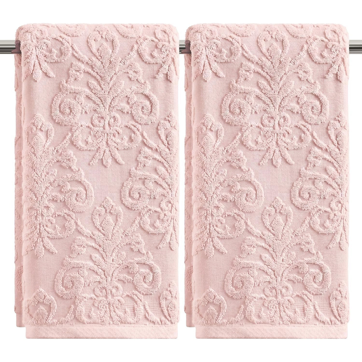 Artoid Mode 2 Pcs Olive Green 3D Vintage Floral Hand Towels for Bathroom, 100% Cotton Soft Absorbent Bathroom Decor Towels, 13.7 x 29.5 Inch