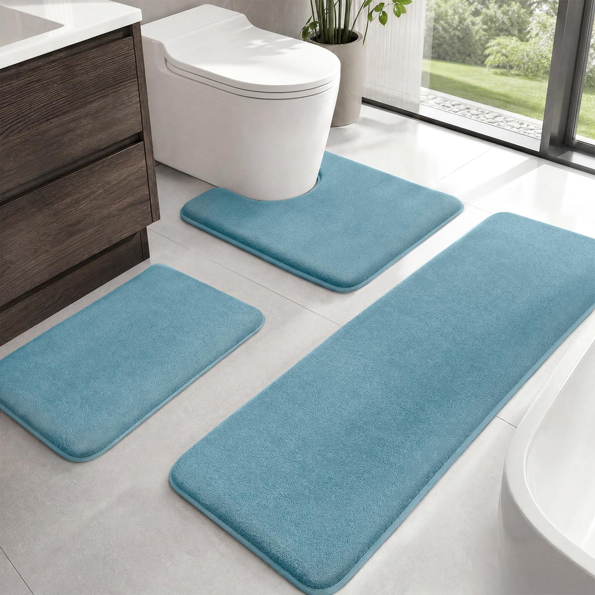 HUXMEYSON Bathroom Rugs Sets 2 Piece, Non-Slip & Quick Dry Bath Mat Set, Ultra Soft Velvet Bath Rugs for Bathroom, Toilet and Shower Floor, Navy