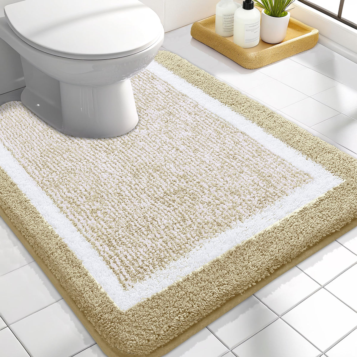 OLANLY Bathroom Rugs 36x24, Soft Absorbent Microfiber Bath Rugs, Grey