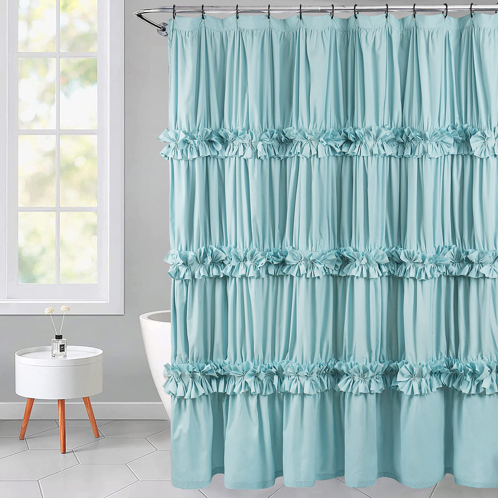 Homechoice Decor Victorian White Ruffle Shower Curtain with 12 Buttonholes