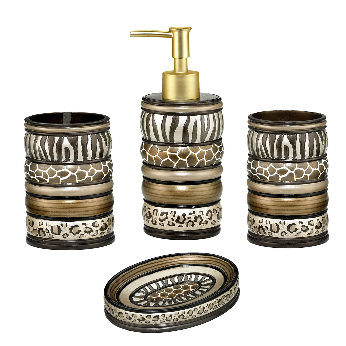 Zahari Home Spindle Modern Bathroom Towel Set - 3 Piece Bath, Hand, and Wash Towels - Classic Luxury Contemporary Decor - Beautiful Gold Unique Design Bath Ensemble