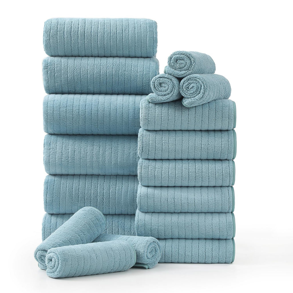Hailea 18 Piece Family Bath Towel Set Include 6 Bath Towels,6 Hand Towels and 6 Washcloths Soft Bathroom Towel with Hanging Loops,Highly Absorbent Quick Dry Towels Set for Bathroom,Hotel and Spa-Navy