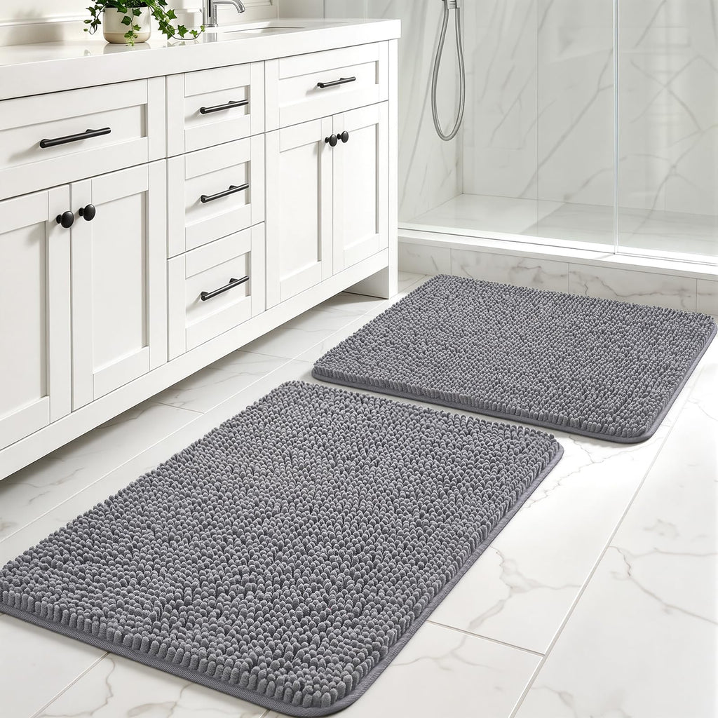 LOCHAS Luxury Bathroom Rug Shaggy Bath Mat 24 x 60 Inch, Gray
