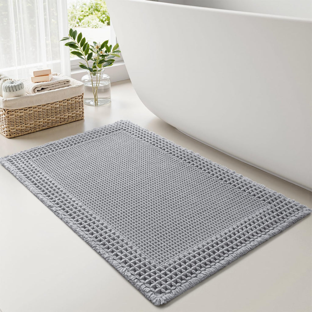 RESARE Waffle Bathroom Runner Rugs, Non Slip Boho Bath Mat 24"x72" Brown