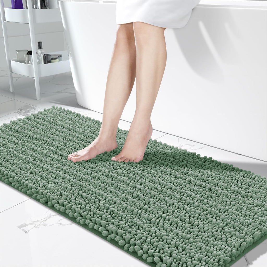 Yimobra Bathroom Rugs Non-Slip Washable – Extra Soft & Absorbent Chenille Bath Mat, Quick-Dry Plush Shaggy Floor & Vanity Bath Rugs for Tub & Shower, Modern Home Decor Accessories, 24 x 17, Grey