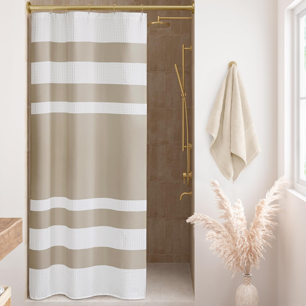 Madison Park Spa Waffle Shower Curtain for Bathroom, 72 x 72, Sage Green