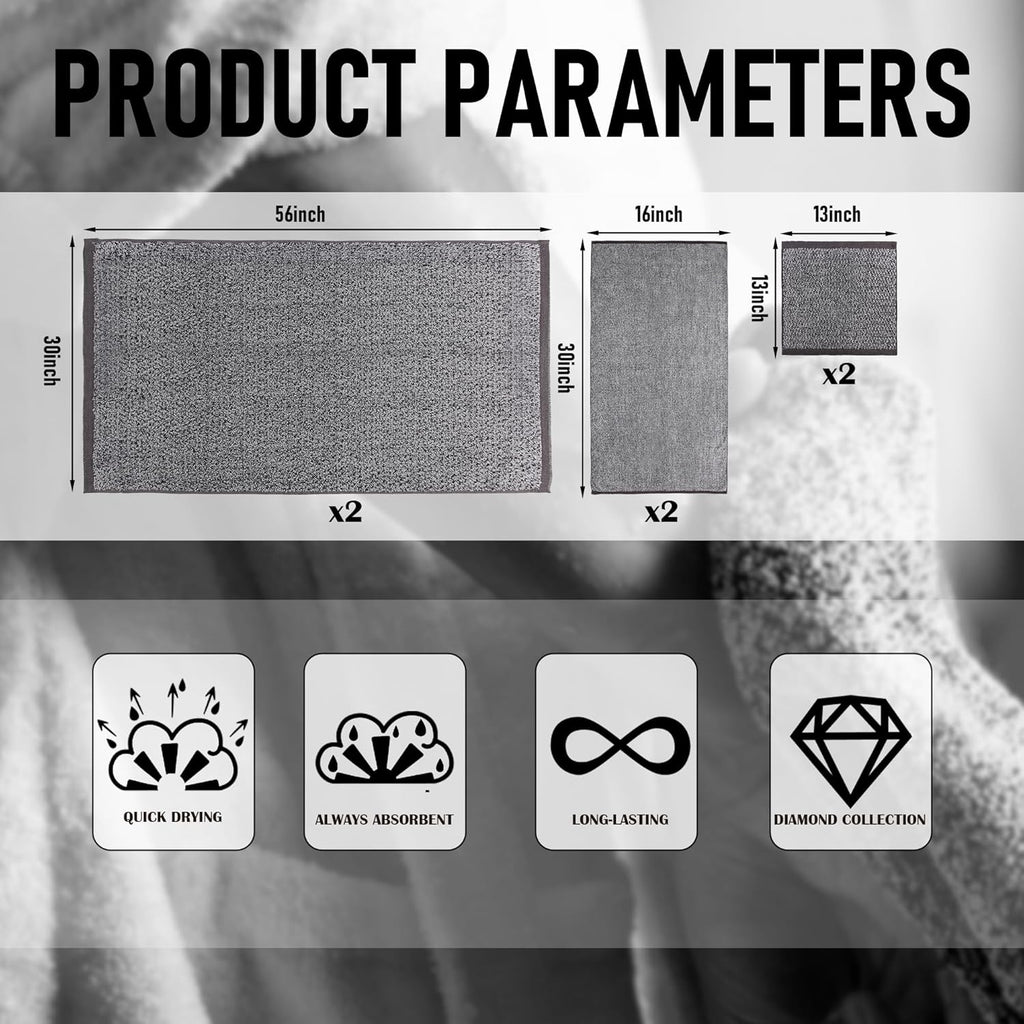 Everplush Diamond Jacquard 6 Pieces Bath Towel Set, Luxury Super Soft Oversized everplush Towels, Highly Absorbent Diamond Jacquard Quick Dry Bath Towel for Bathroom Grey Towel Set