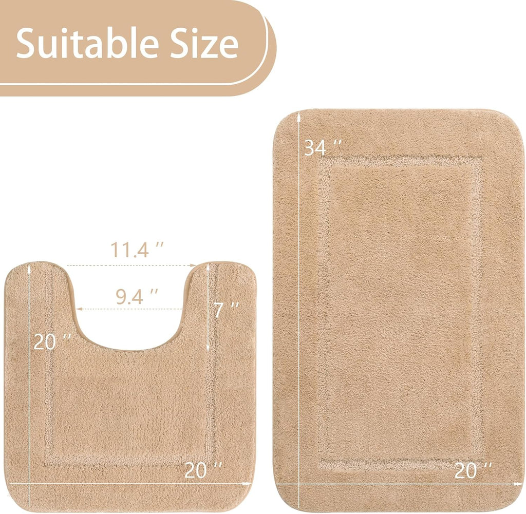LOCHAS Bathroom Rug Set 2 Piece, 20''x20'' & 34''x21'', Beige