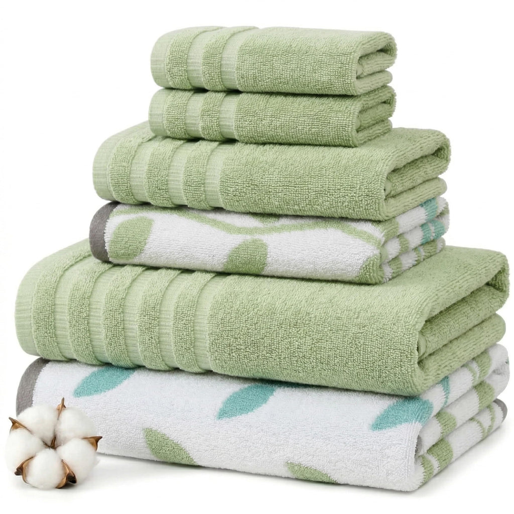 Modern Threads 6 Piece Bath Towel Set – Bathroom Set with 2 Bath Towels, 2 Hand Towels, and 2 Wash Cloths – 100% Cotton, Super Absorbent & Extra Soft – Reversible Floral Trail (Navy)