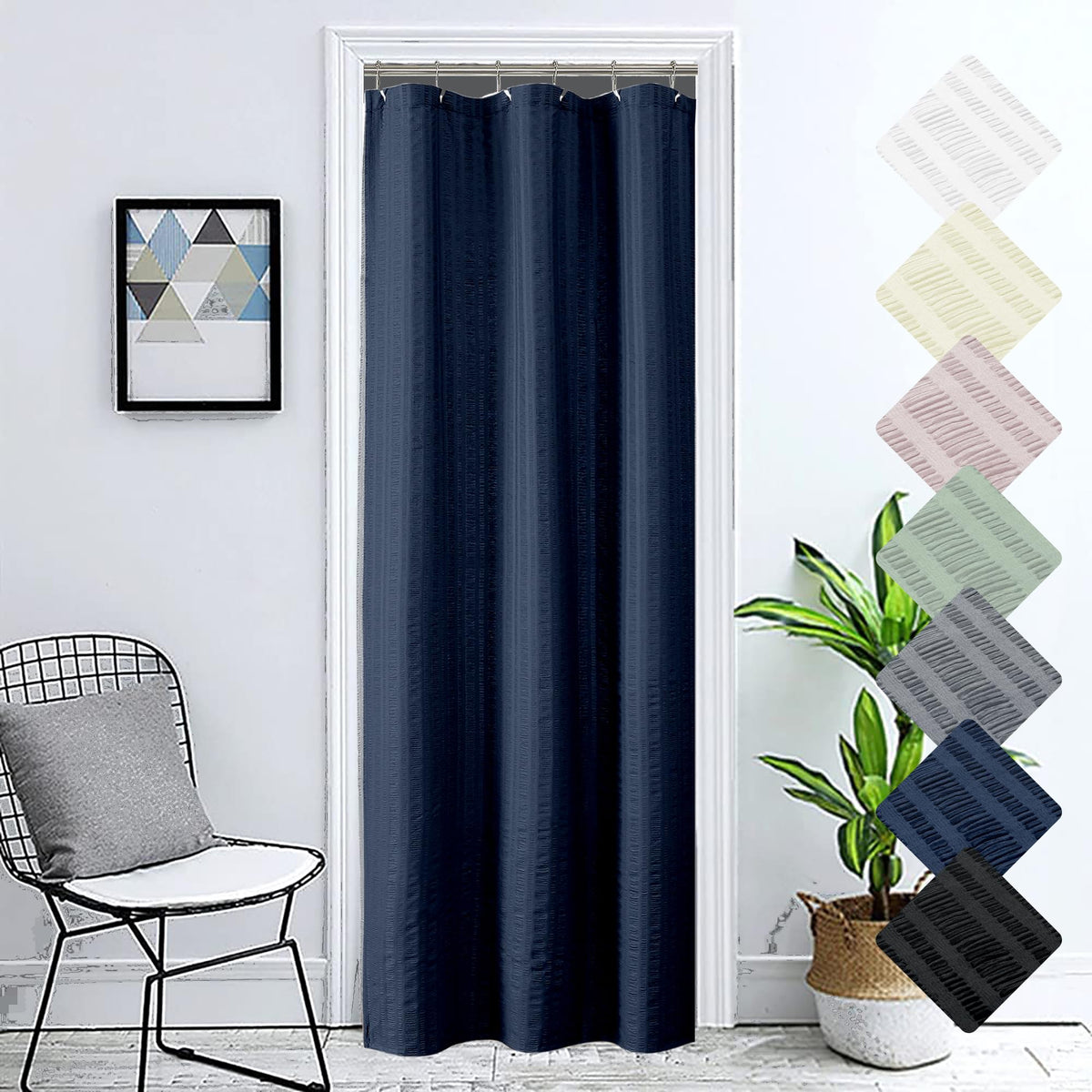 Aiyufeng Moga Navy Blue Fabric Shower Curtains for Bathroom - Blue Hotel Spa Polyester Cloth Bath Curtain with 12 Holes, 72x72, Machine Washable, Navy Blue