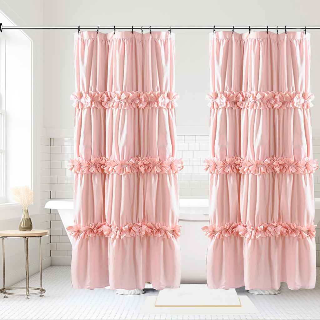 Homechoice Decor Victorian White Ruffle Shower Curtain with 12 Buttonholes