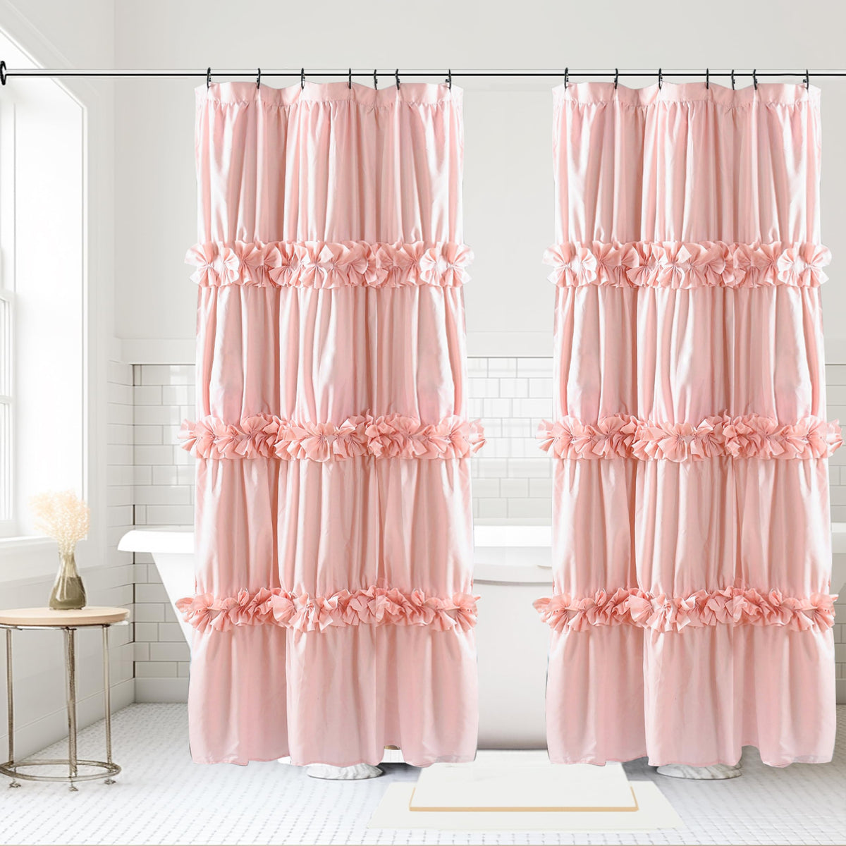 Homechoice Decor Victorian White Ruffle Shower Curtain with 12 Buttonholes