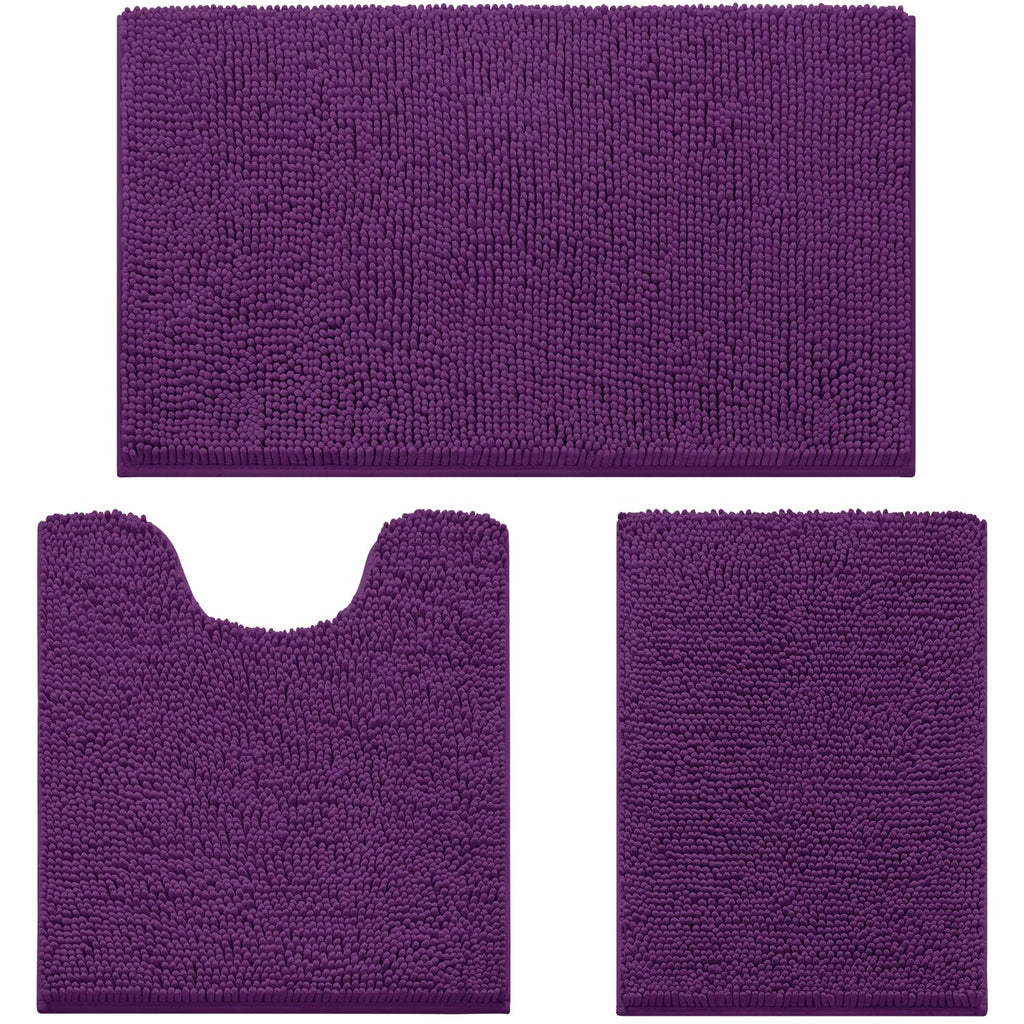 HOMEIDEAS Bathroom Rugs Set of 3, Super Soft Absorbent Chenille Bath Rugs