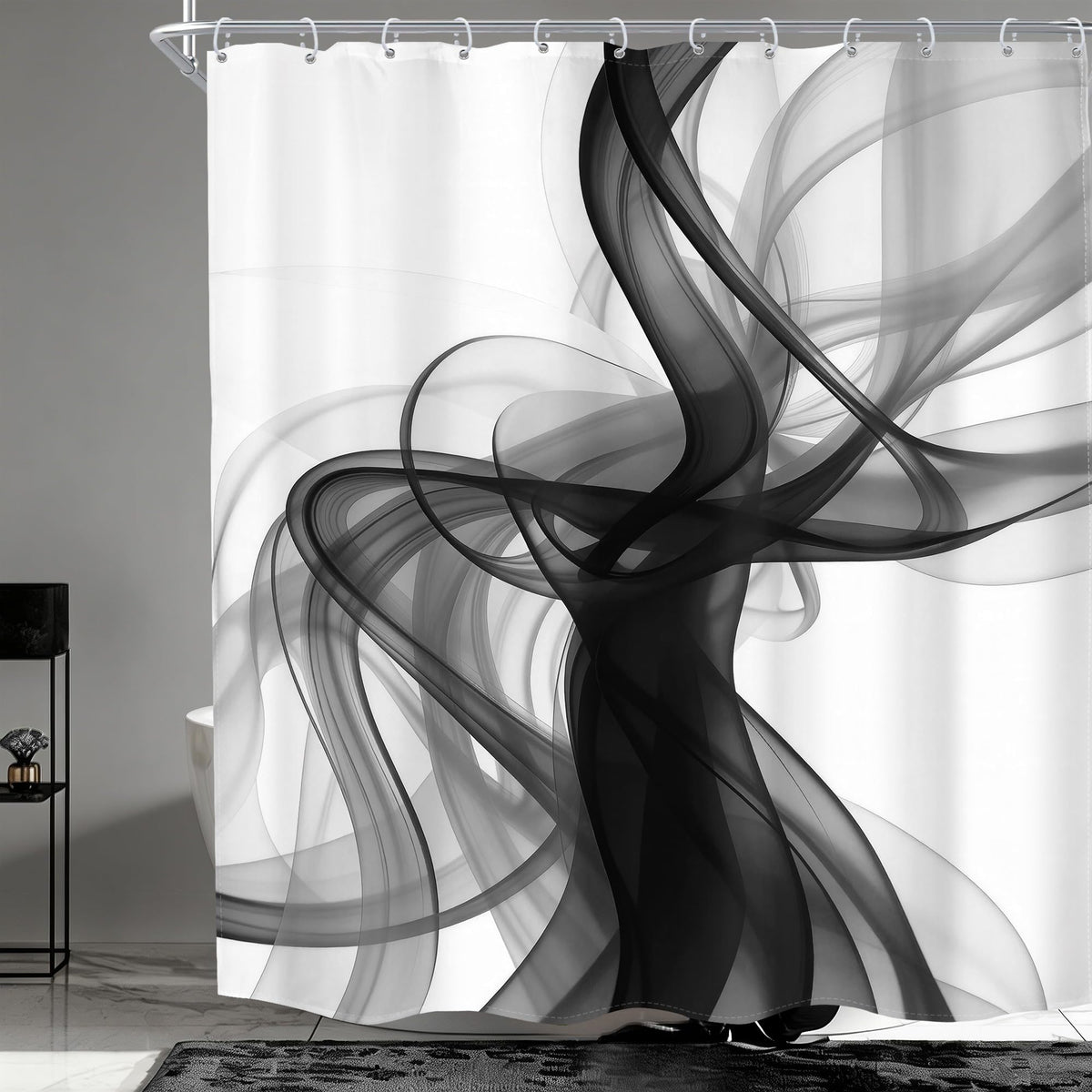 Black and White Shower Curtain 60Wx72H Abstract Modern Ombre for Bathroom